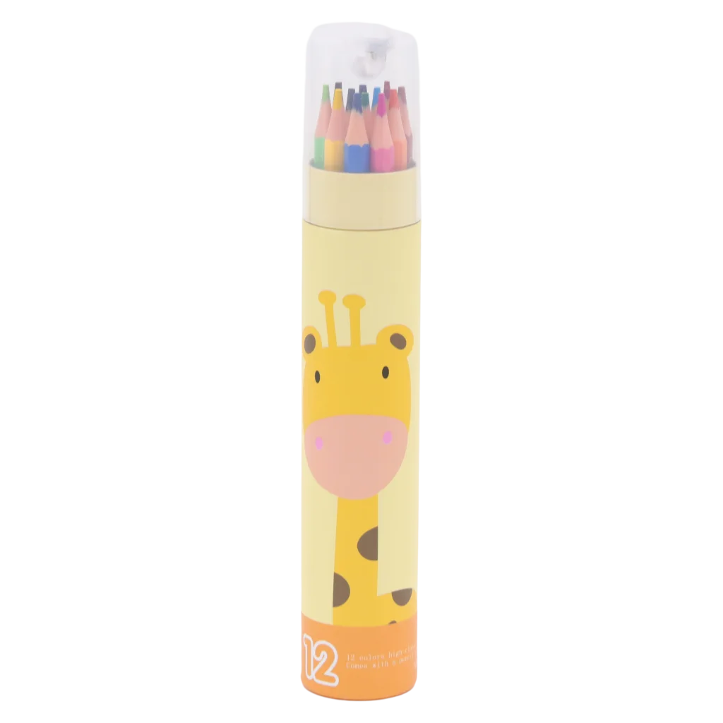 Farbstift-Set mit Giraffen-Design, 12 Farben (Schwarz/Braun/Violett/Grün/Hellgrün/Gelb/Orange/Rot/Rosa/Hellblau/Blau/Himmelblau)