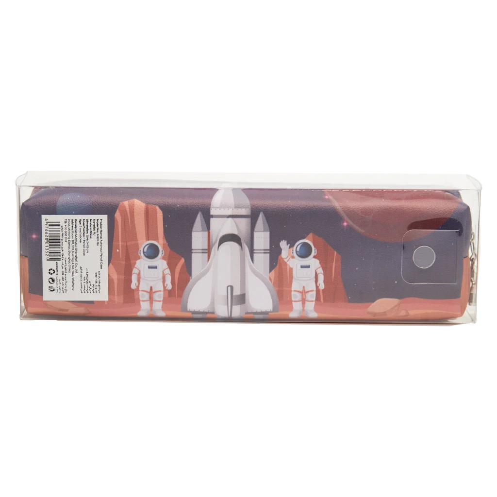 Federmäppchen mit Astronauten-Design, großes Fach (Dunkelblau/Orange)
