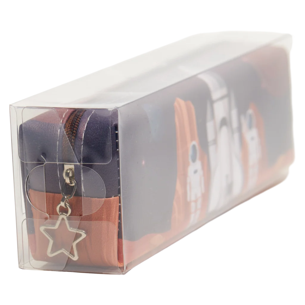 Federmäppchen mit Astronauten-Design, großes Fach (Dunkelblau/Orange)
