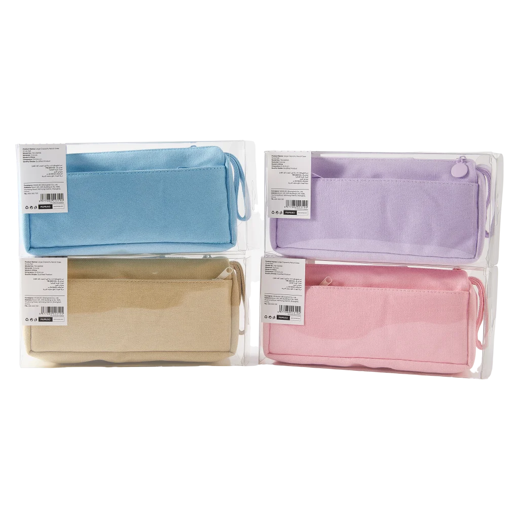 Großes Federmäppchen mit Reißverschluss (Blau/Lila/Beige/Rosa)