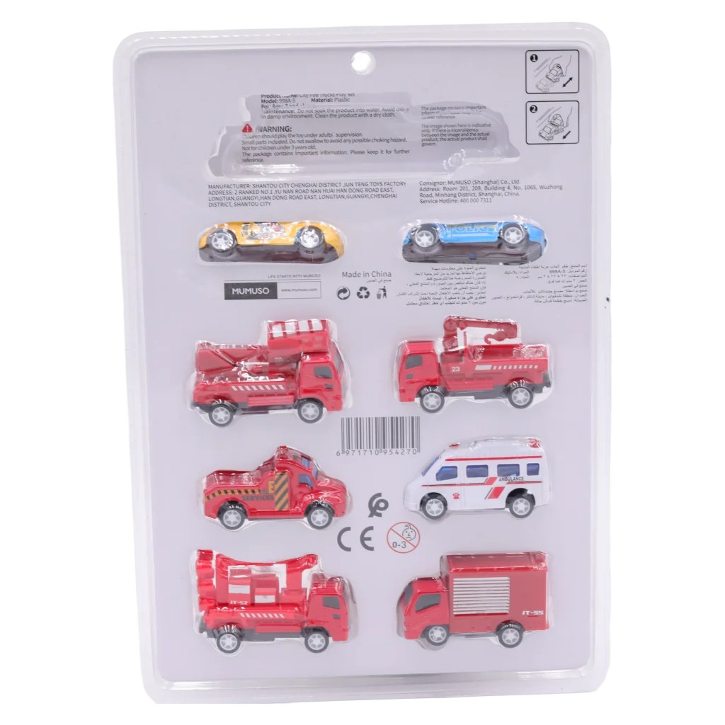 8-teiliges Feuerwehr-Spielset aus Kunststoff mit Einsatzfahrzeugen (Rot/Gelb/Blau/Weiß)