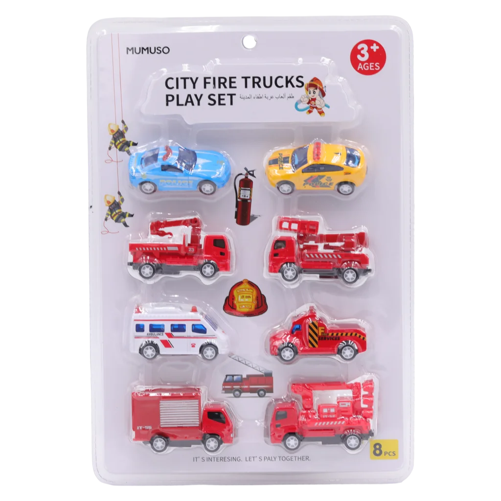 8-teiliges Feuerwehr-Spielset aus Kunststoff mit Einsatzfahrzeugen (Rot/Gelb/Blau/Weiß)