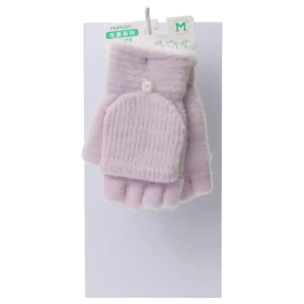 Fingerlose Damenhandschuhe mit Cover aus Strick (Hellgrau/Rosa)