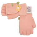 Damenhandschuhe gestrickt mit Blumen-Design, aufklappbar (Rosa)