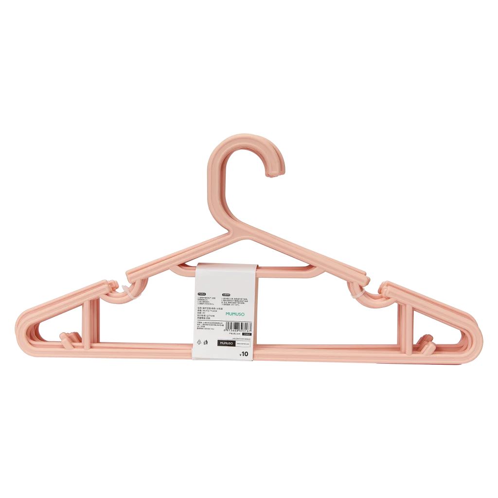 10er-Set flache Kleiderbügel aus Polypropylen (Rosa)