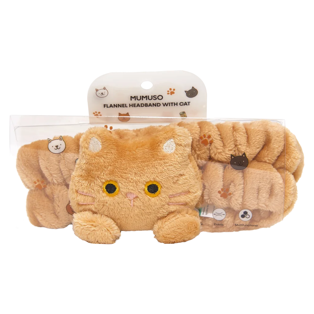 Flanell-Haarband mit Katzen-Design für Erwachsene und Teenager (Hellbraun)