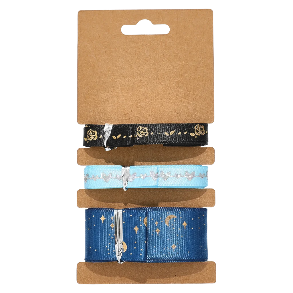 3er-Set DIY Folienstreifen mit Stern- und Mond-Design, je 2 m (Schwarz/Hellblau/Blau)