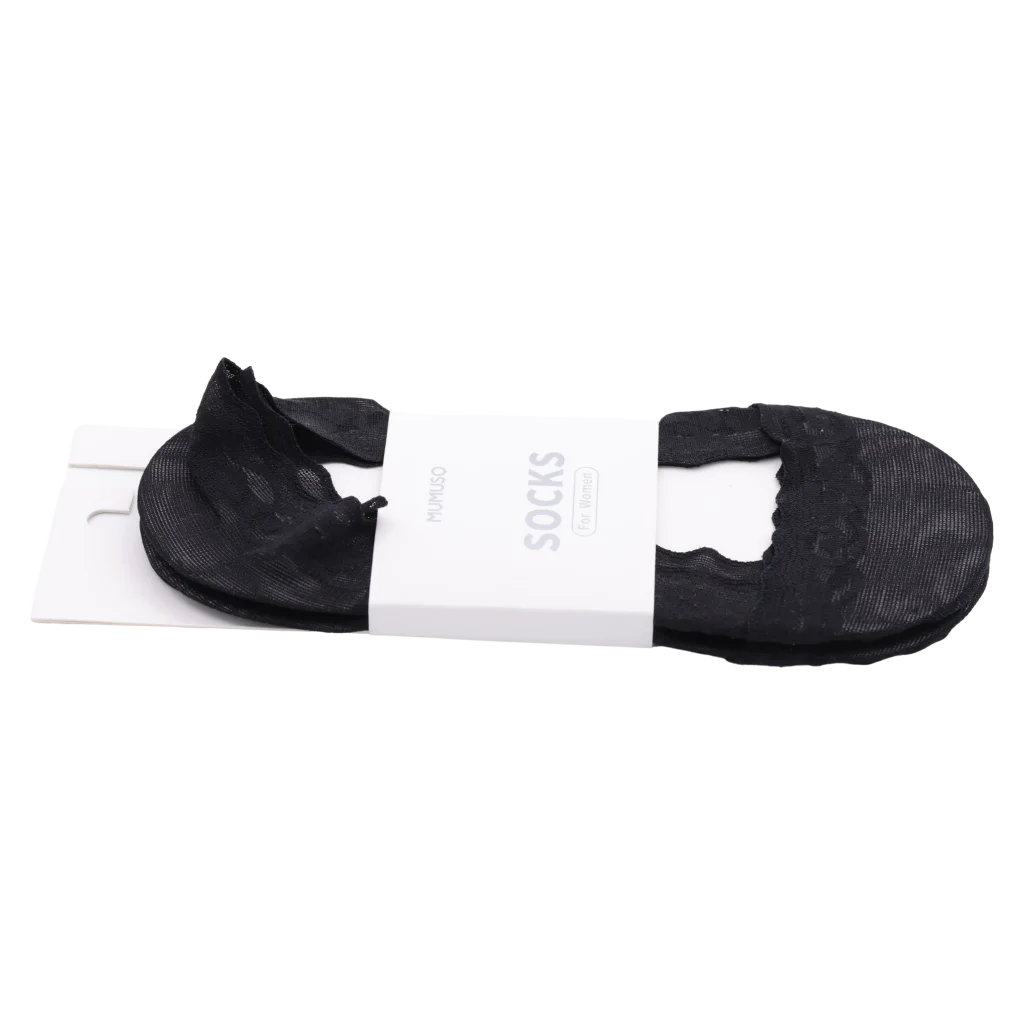 Füßlinge mit Spitzen-Design für Damen, Baumwollsohle (Schwarz)