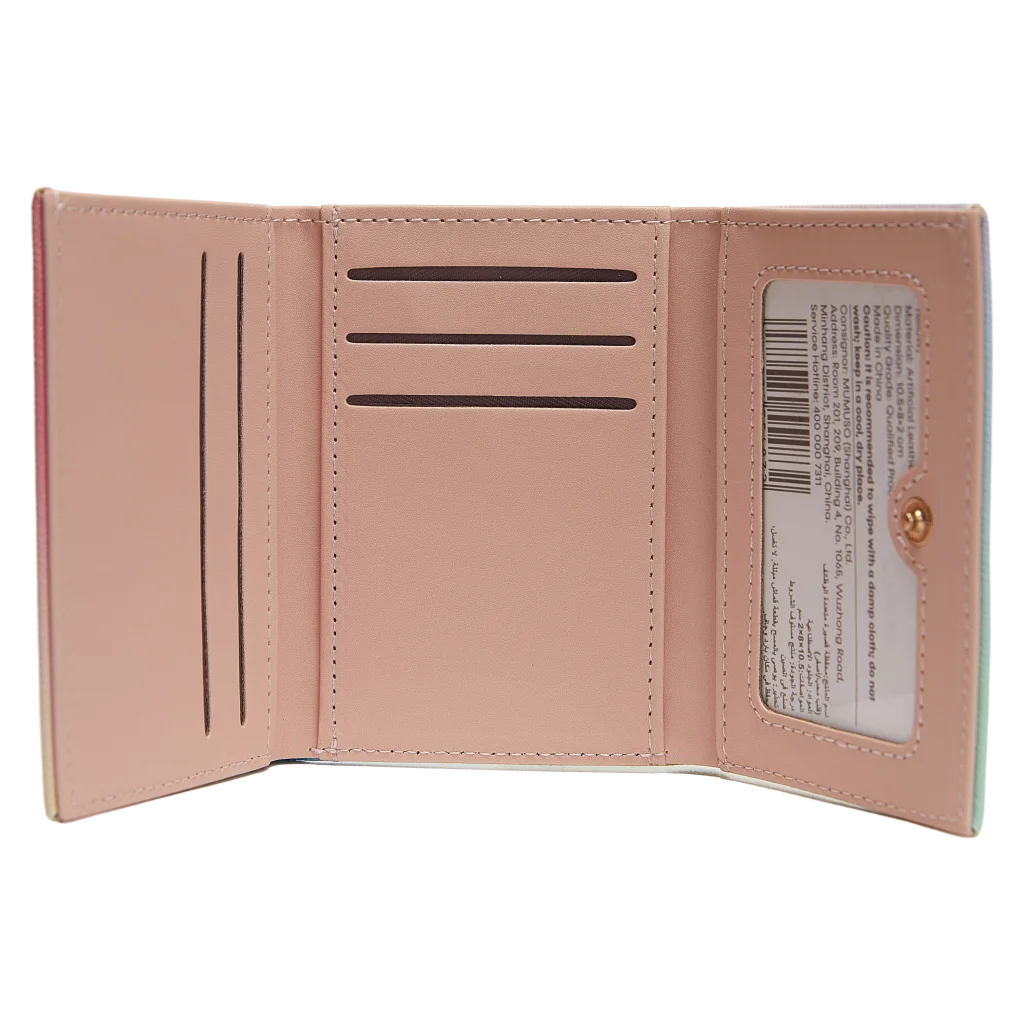 Damen Geldbörse aus Kunstleder mit Herz-Design, dreifach faltbar (Gelb/Rosa/Blau)