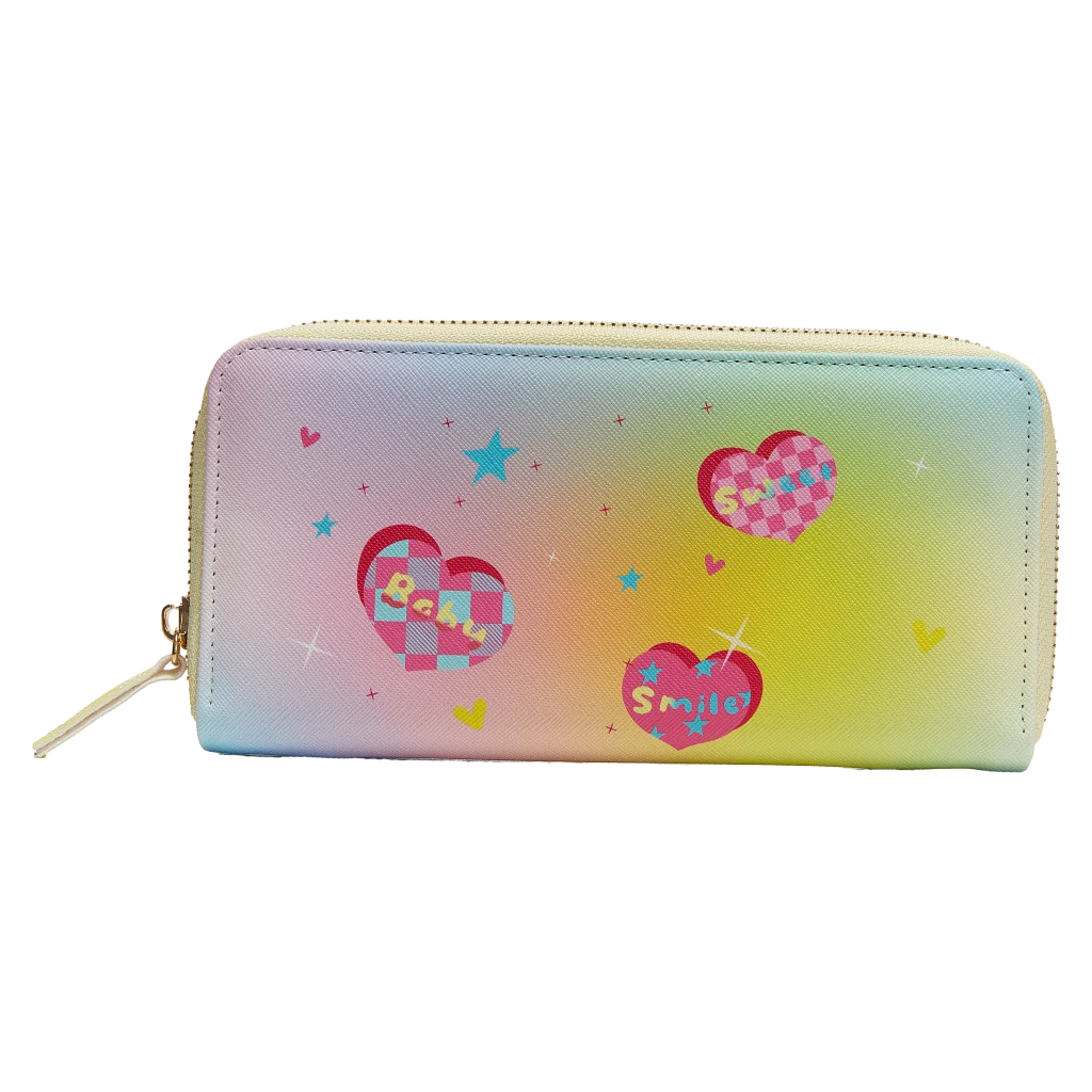 Multifunktionale Geldbörse aus Kunstleder mit Herz-Design (Gelb/Pastellrosa/Blau)