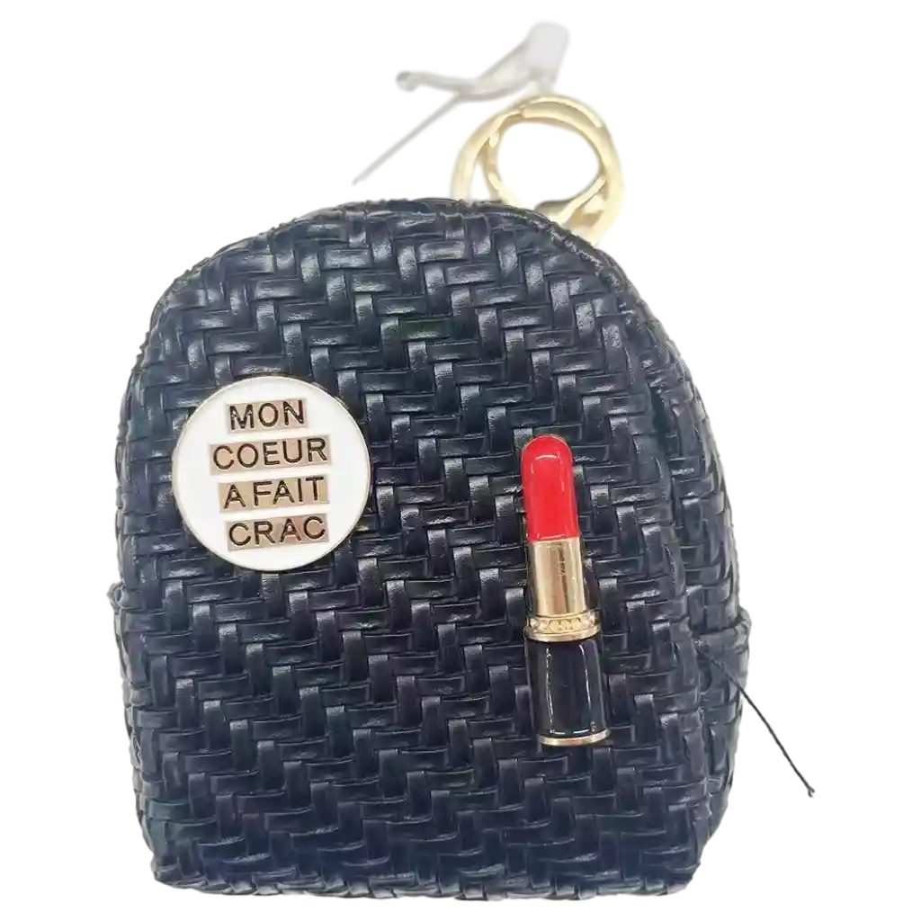 Münzportemonnaie aus PVC mit Lippenstift-Print und Schlüsselanhänger (Schwarz)