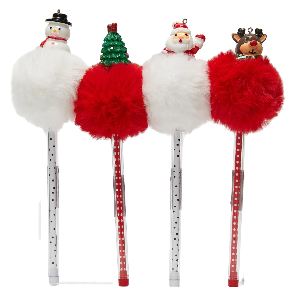 Gelstift mit Pompon und Weihnachtsbaum-Design (Rot)