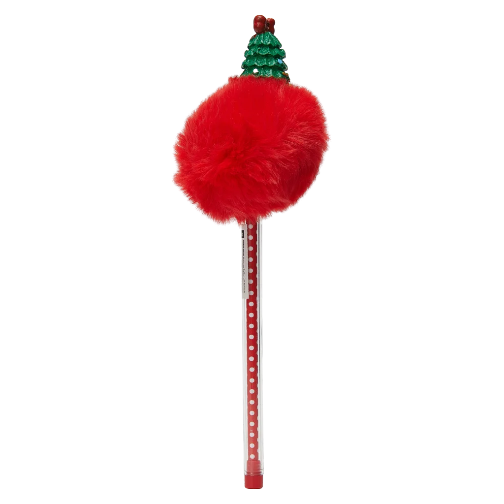 Gelstift mit Pompon und Weihnachtsbaum-Design (Rot)