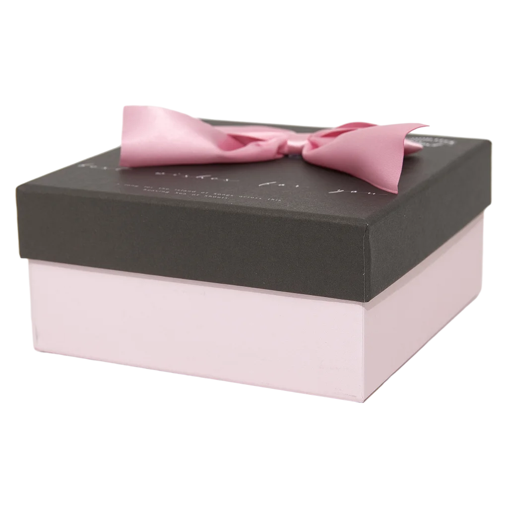 Quadratische Geschenkbox mit Schleifen-Design (Schwarz/Rosa)