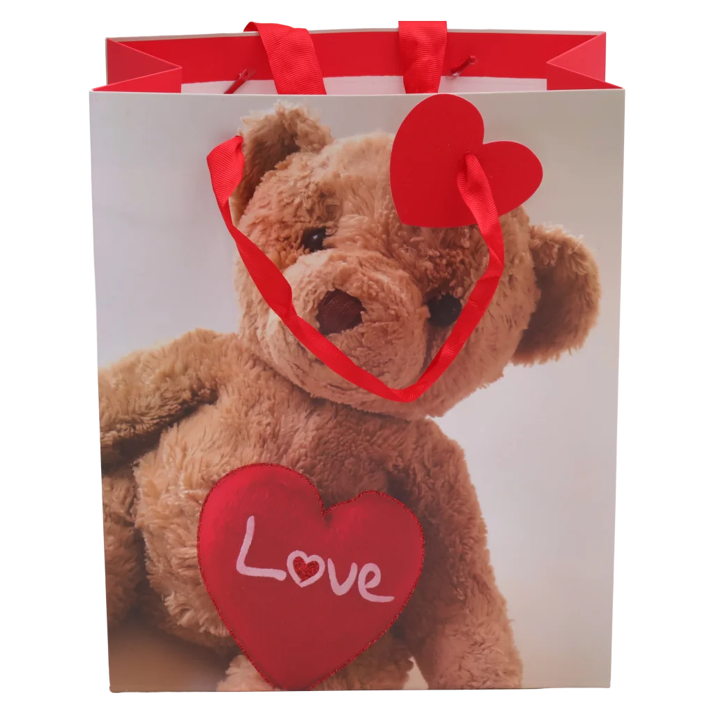 Geschenktasche mit Bär-Design und rotem Herz (Rot/Braun)