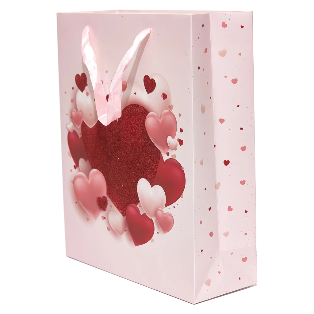 Geschenktasche mit glitzerndem Herz-Design, mittelgroß (Rosa/Rot)
