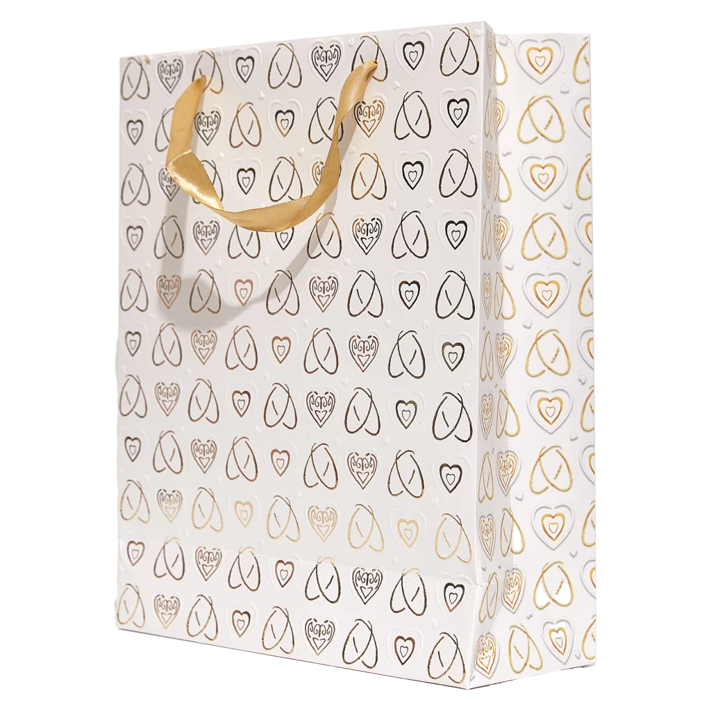 Geschenktasche mit Herz-Print, mittelgroß (Weiß/Gold/Schwarz)