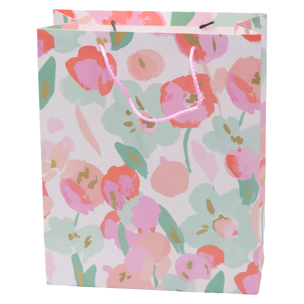 Große Geschenktasche aus Karton mit floralem Print (Mehrfarbig)