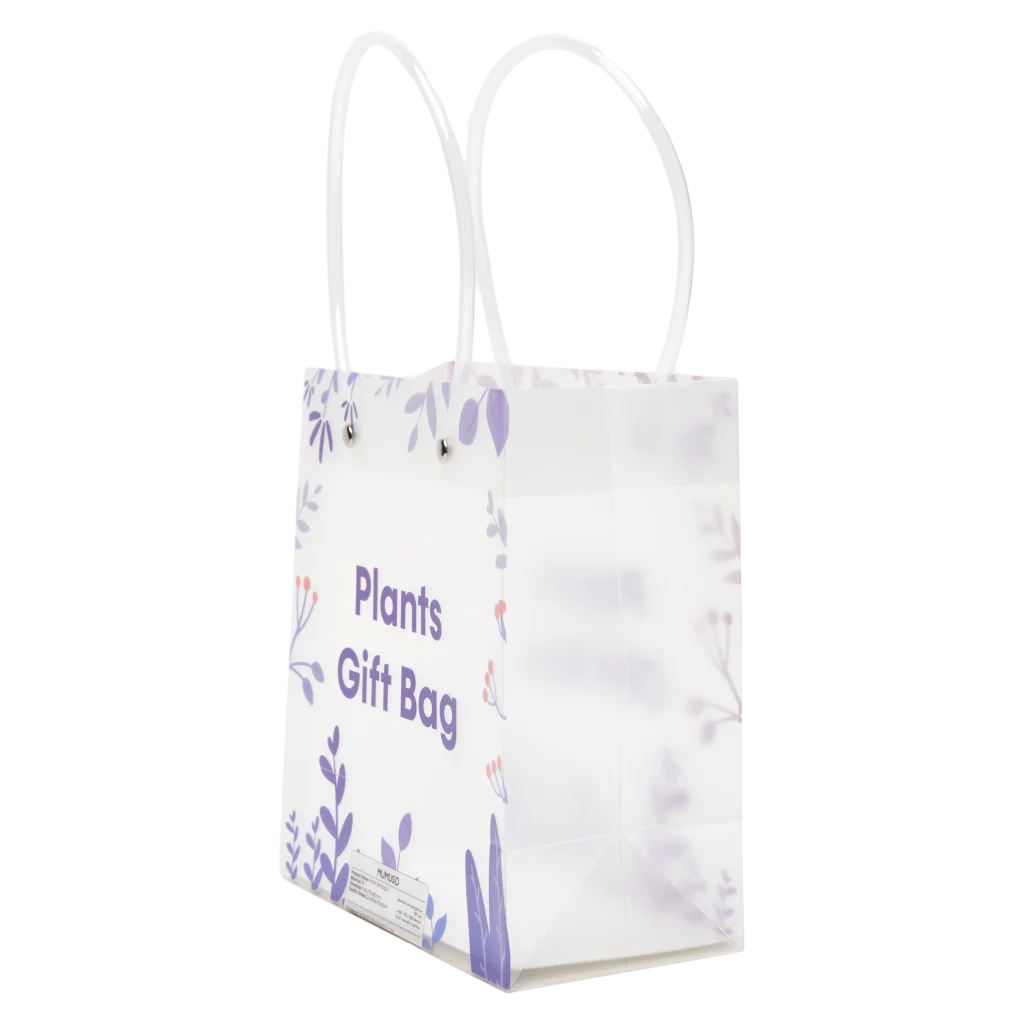 Geschenktasche aus Kunststoff mit Pflanzen-Print (Orange/Grün/Lila)