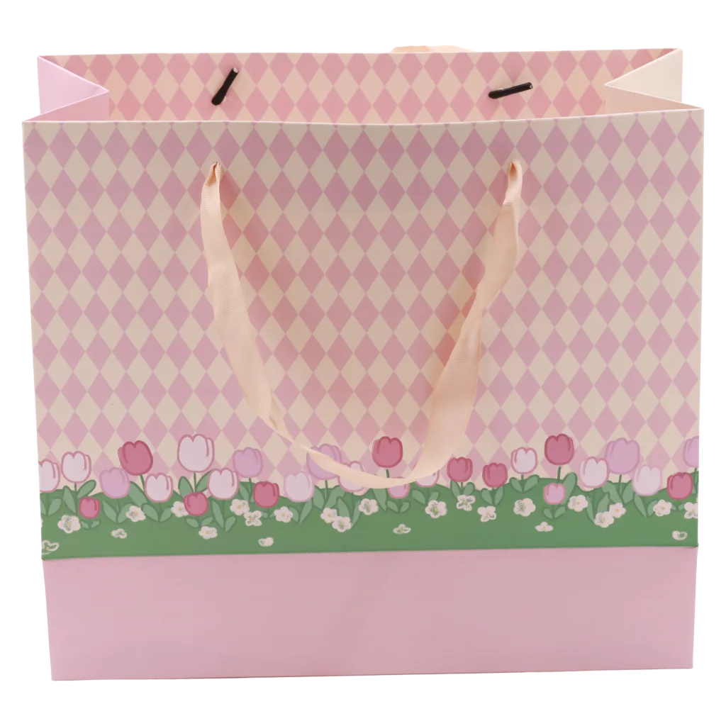 Geschenktasche mittel, Tulpen-Design (Rosa)