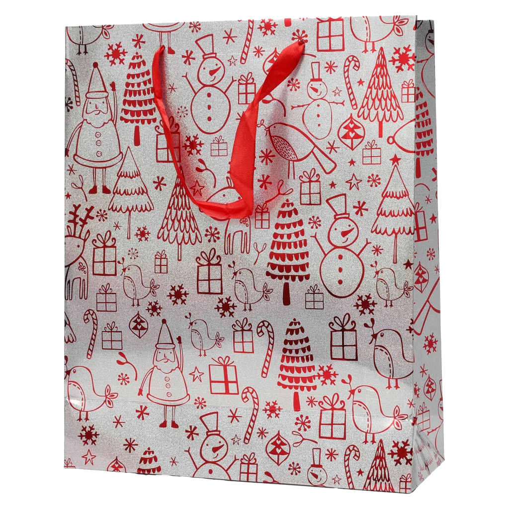 Geschenktasche mittelgroß mit Weihnachts-Design (Weiß/Rot)