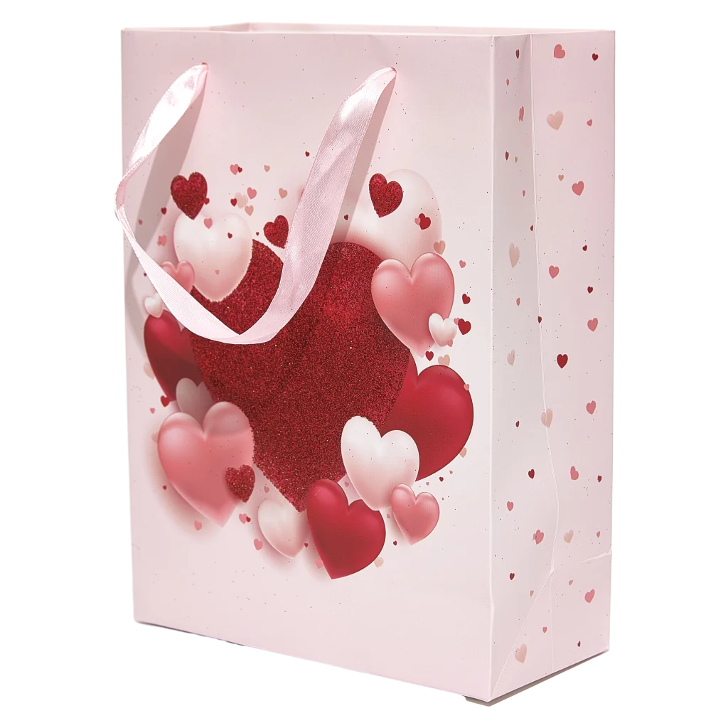 Geschenktasche aus Papier mit Herz-Design (Rosa/Rot)