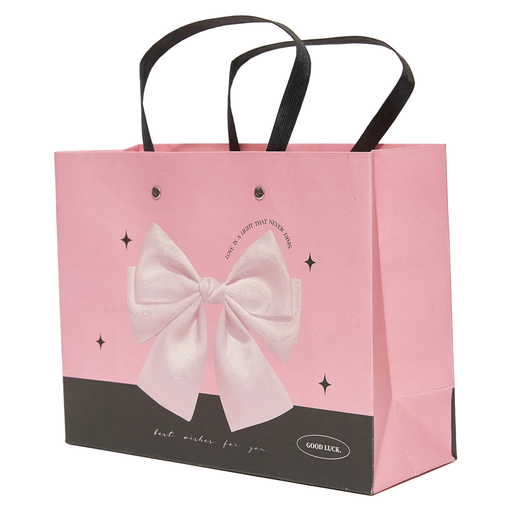 Geschenktasche aus Papier klein mit Schleifen-Design (Rosa)