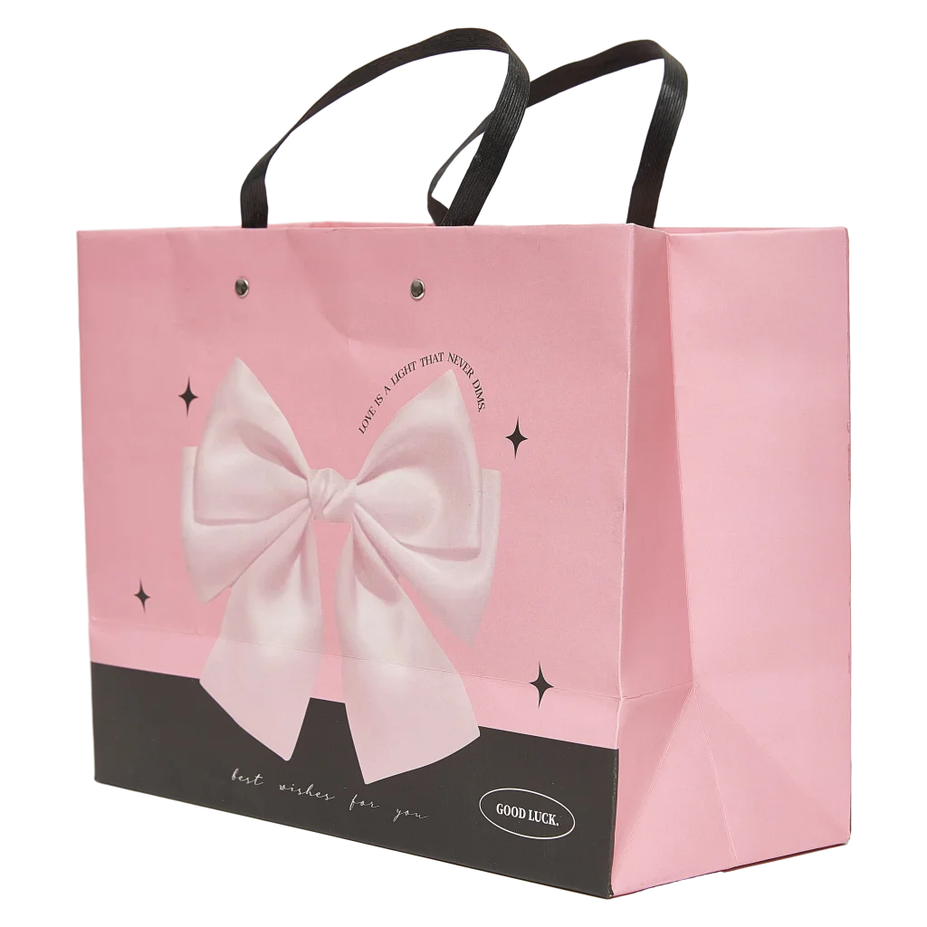 Geschenktasche mittelgroß aus Papier mit Schleifen-Design (Rosa/Schwarz)