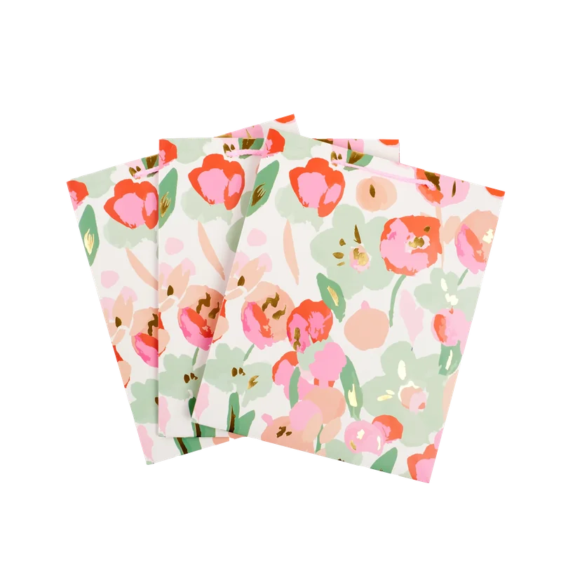 Geschenktüte Papier mittel mit Blumen-Design (Rosa/Grün)
