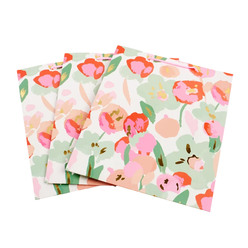 Geschenktüte Papier mittel mit Blumen-Design (Rosa/Grün)