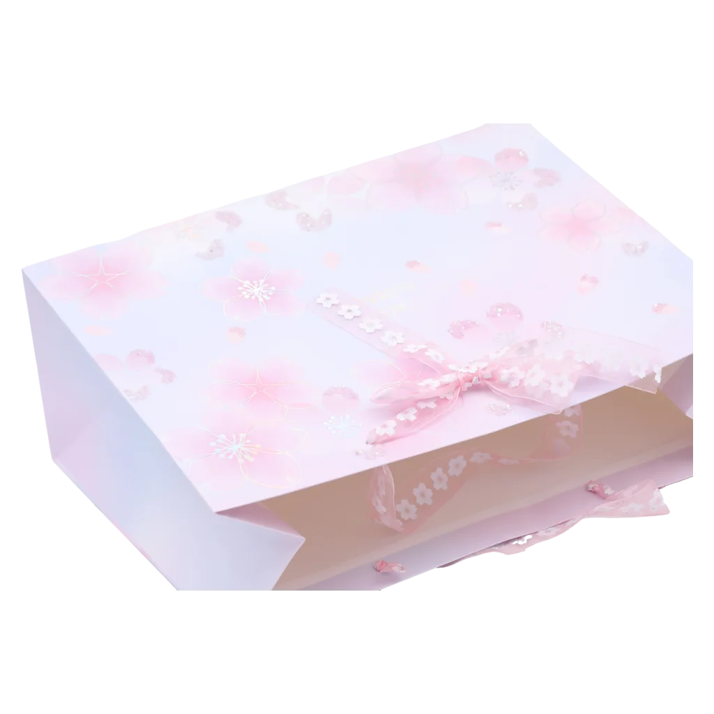 Große Geschenktüte aus Papier, rechteckig mit Kirschblüten-Design (Rosa/Weiß)