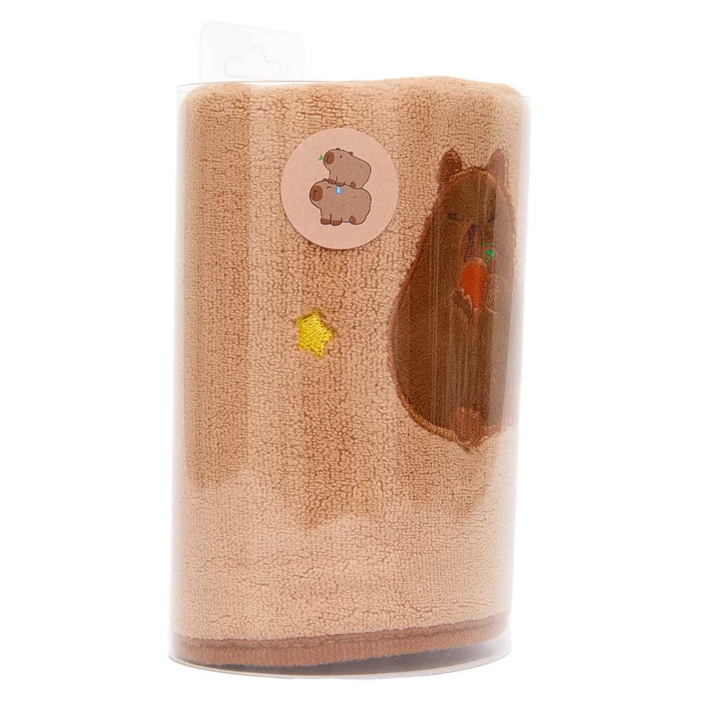 Gesichtshandtuch aus Florgarn mit Capybara-Design für sanfte Pflege (Braun/Weiß)