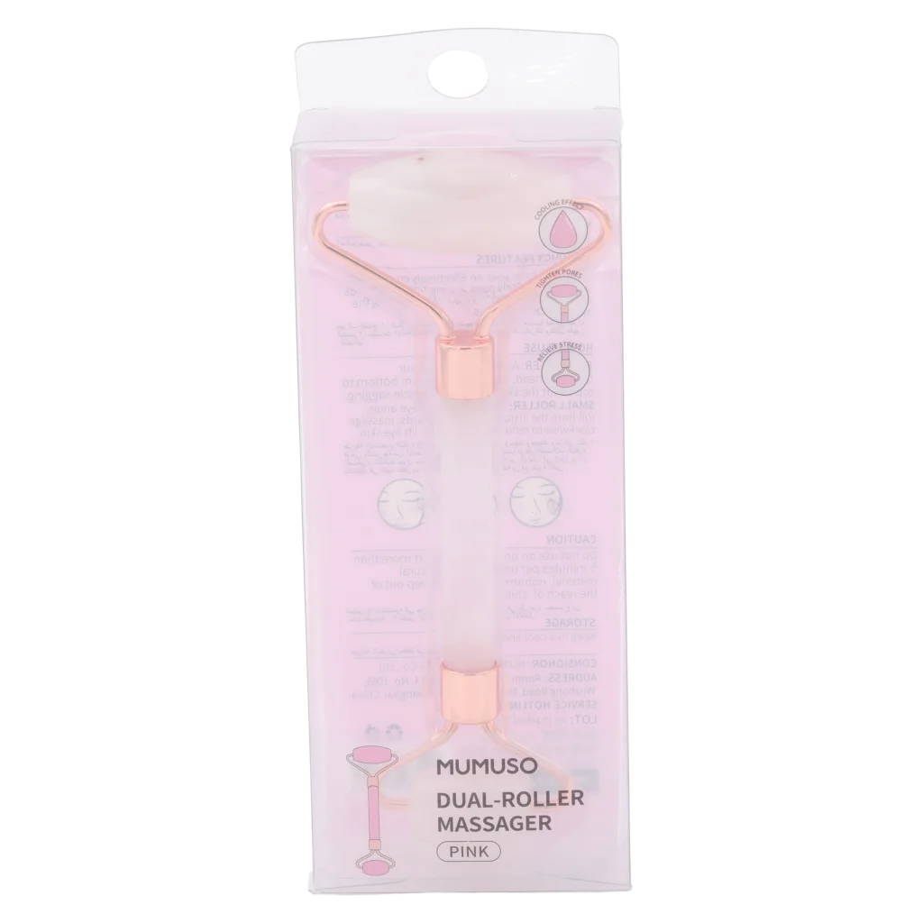 Gesichtsmassager aus Naturstein, Dual-Roller (Pink)