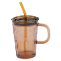 Glas-Tasse mit Strohhalm aus Natrium-Calcium-Glas, 450 ml (Braun)