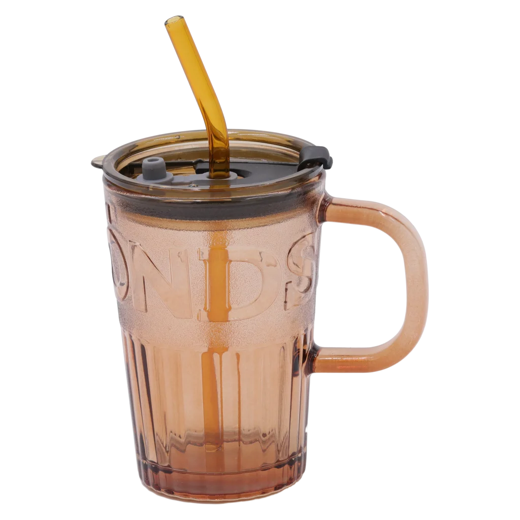 Glas-Tasse mit Strohhalm aus Natrium-Calcium-Glas, 450 ml (Braun)