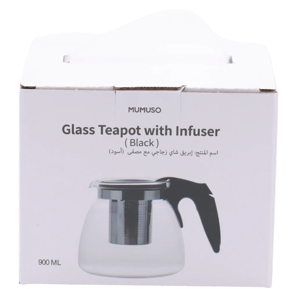Glasteekanne mit Edelstahl-Teesieb, 900 ml (Schwarz)