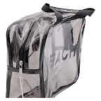 Große Kulturtasche aus Stoff-PVC mit BEACH-Print, transparent (Schwarz)