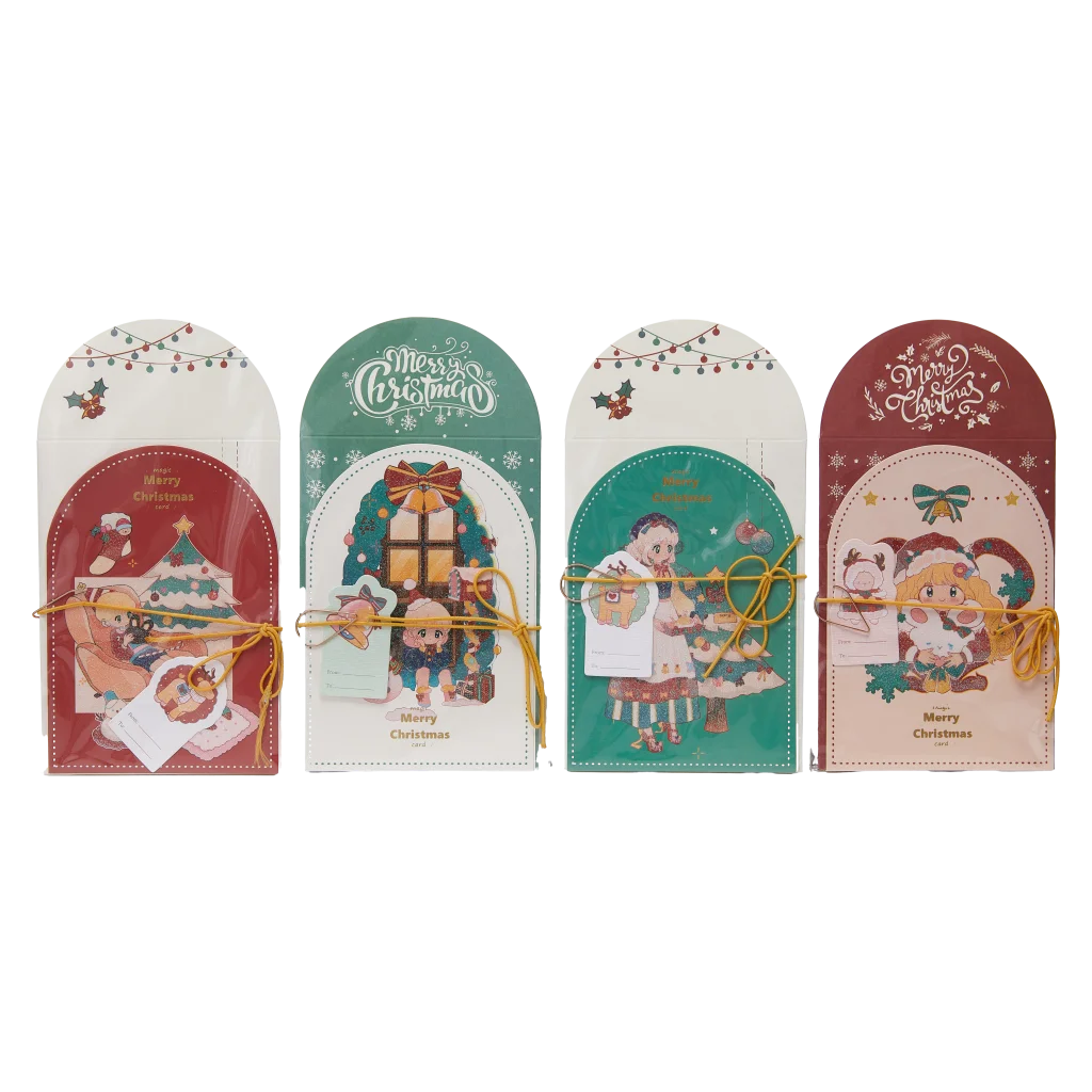Grußkarte Weihnachten mit farbenfrohem Design (Weiß/Grün/Rot)
