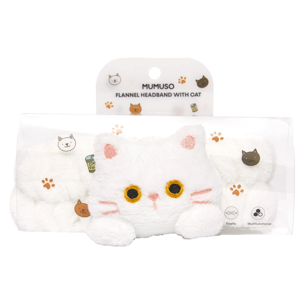 Haarband aus Flanell mit Katzen-Design (Weiß), weich und elastisch