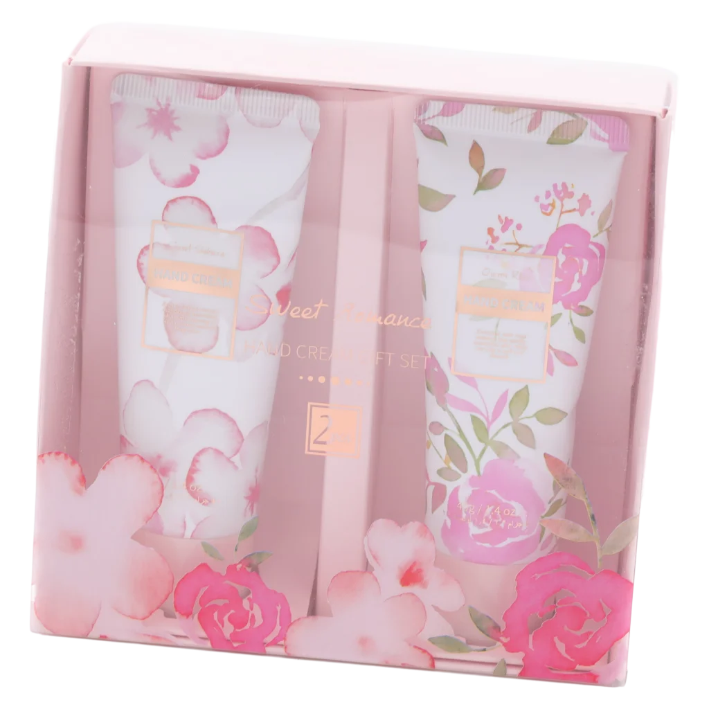2-teiliges Handcreme Geschenkset mit Rosen- und Sakura-Print, 2 × 40 g (Rosa/Weiß)