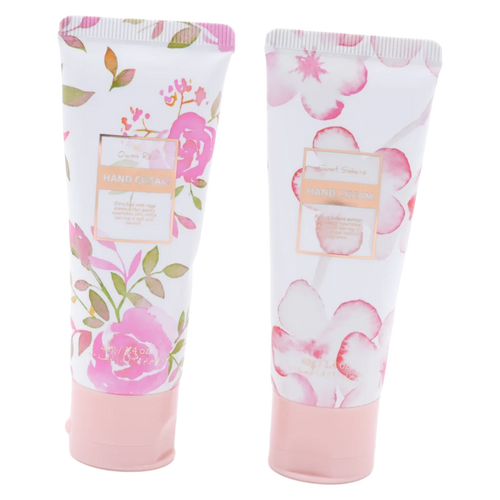 2-teiliges Handcreme Geschenkset mit Rosen- und Sakura-Print, 2 × 40 g (Rosa/Weiß)