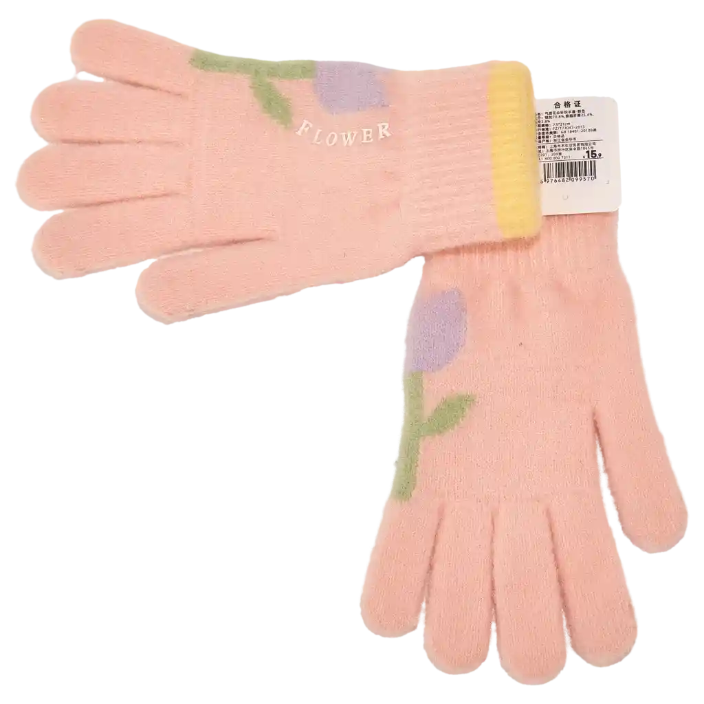 Strickhandschuhe mit Blumen-Design für Damen (Rosa)
