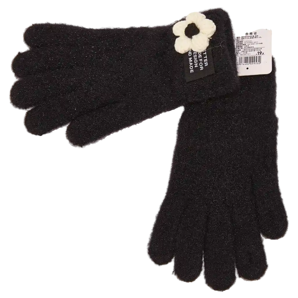 Damen Strickhandschuhe mit Blumen-Design – Schwarz