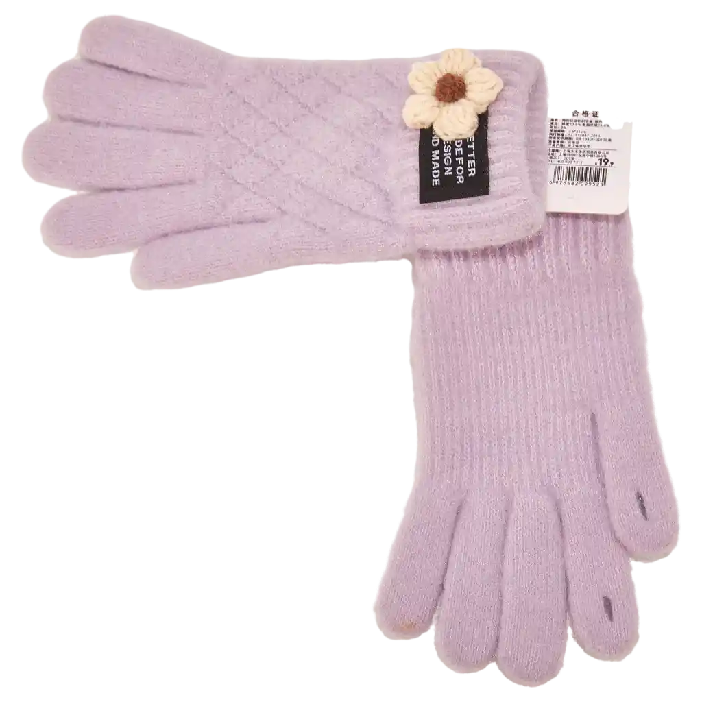 Damen Strickhandschuhe mit Blumen-Design – Violett