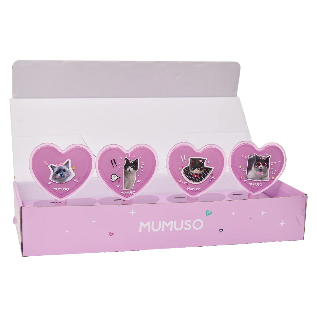 Handspiegel in Herzform mit Katzen-Design (Rosa)
