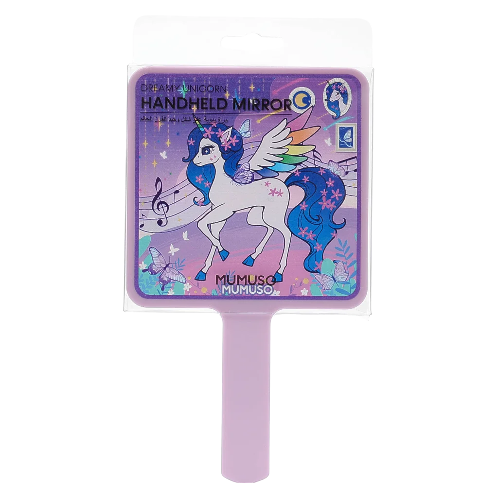 Handspiegel aus Kunststoff mit Einhorn-Design (Lila)