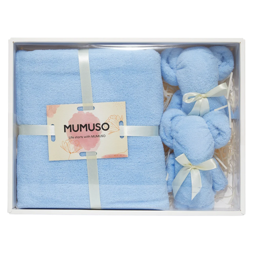 3-teiliges Handtuch Geschenkset mit Bär-Design, 1 Badetuch + 2 Gesichtstücher (Blau)
