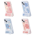 Handyhülle mit Kickstand aus TPU und PC für iPhone 15 Pro Max, Blumen-/Hasen-Design (Rosa/Blau)