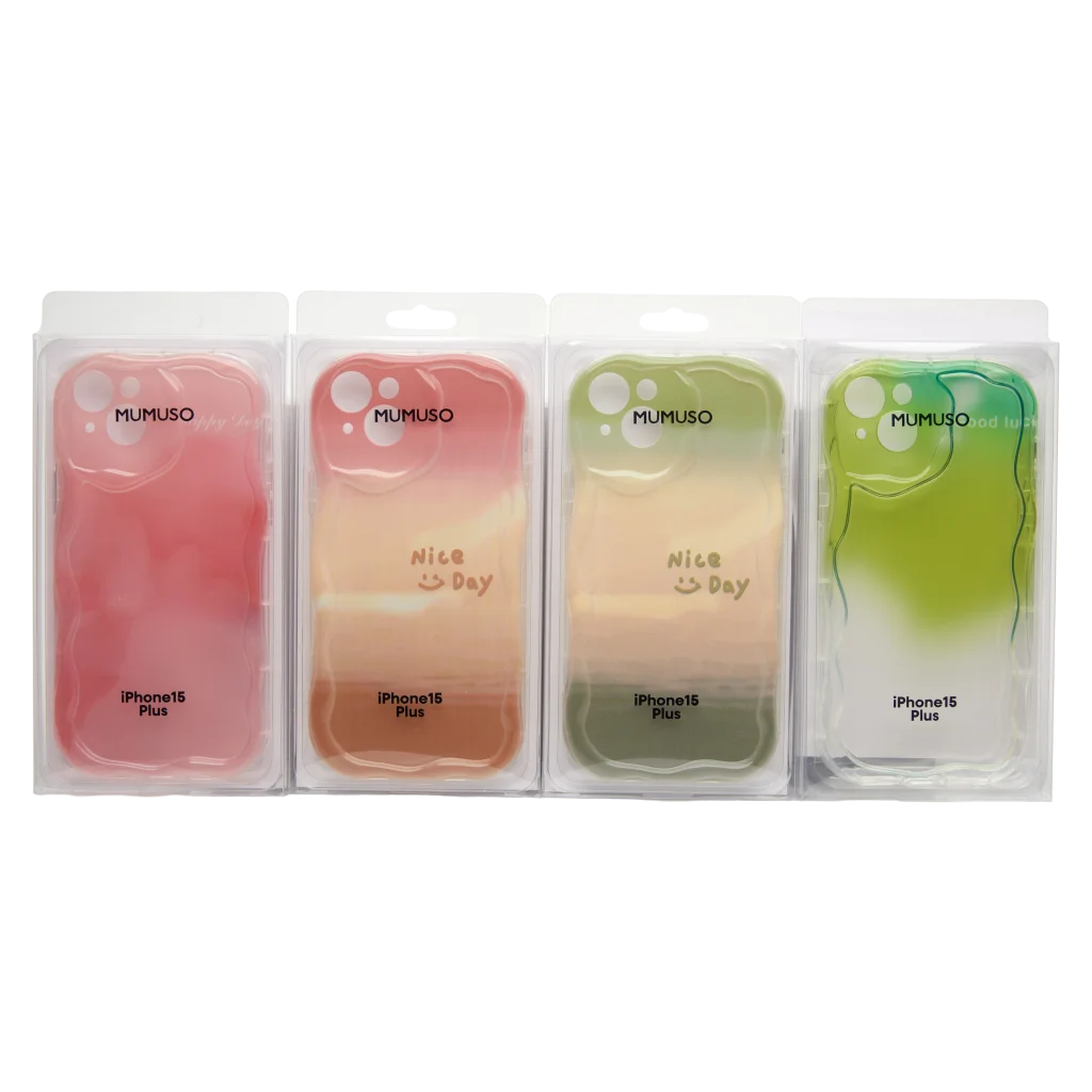 TPU Handyhülle mit Farbverlauf-Design und Wellenkanten für iPhone 15 Plus (Rosa/Grün/Beige/Weiß)