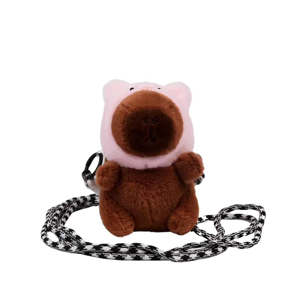 Nylon-Handykette mit Capybara-Design und Plüschanhänger (Rosa/Gelb/Rot)